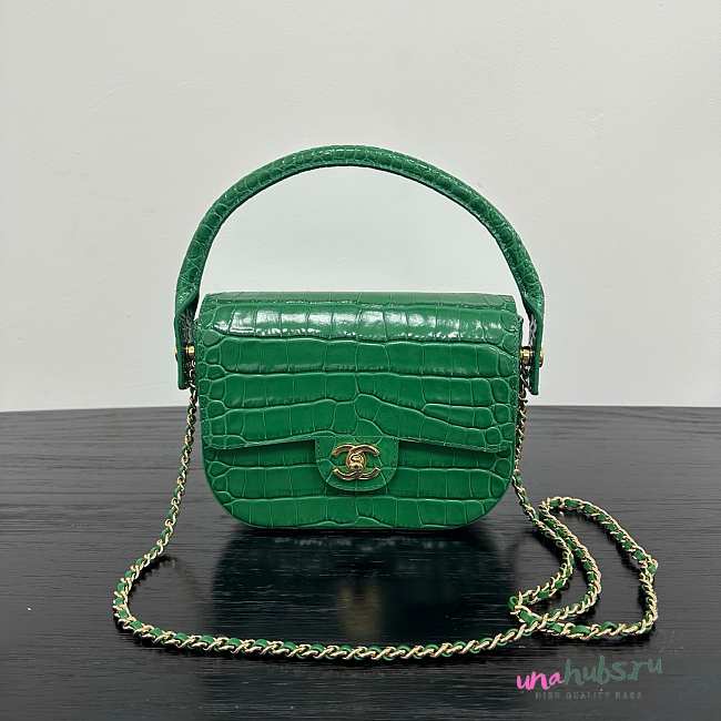 Chanel Mini Flap Turn Around Emerald Calfskin Crocodile Embossed 19.5x14.5x5cm - 1