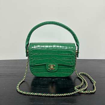 Chanel Mini Flap Turn Around Emerald Calfskin Crocodile Embossed 19.5x14.5x5cm