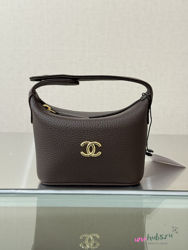 Chanel Micro Top Handle Round Hobo Pouch Dark Brown 10x9x4cm - 1