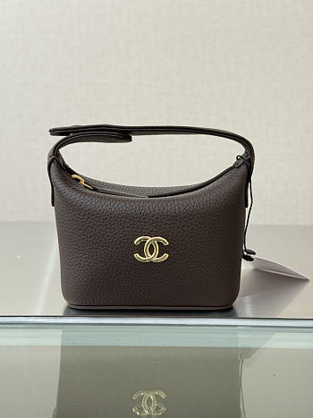 Chanel Micro Top Handle Round Hobo Pouch Dark Brown 10x9x4cm