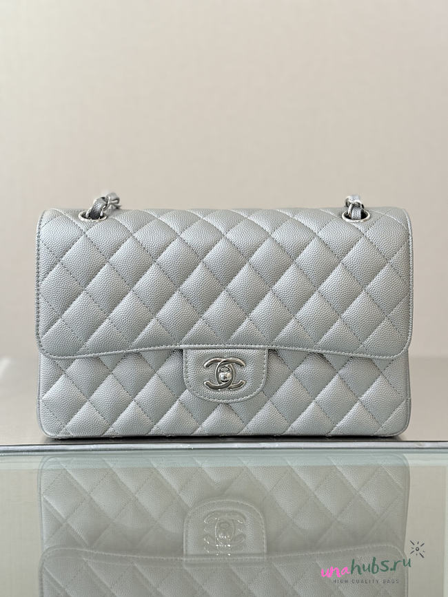 Chanel Flap Bag Silver Caviar 25cm - 1