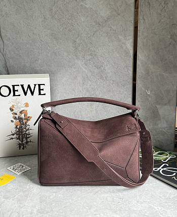 Loewe Large Puzzle bag grained nubuck Dark Chestnut 33x14.7x21.5cm
