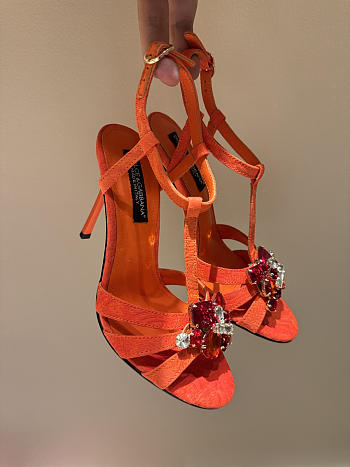 Dolce & Gabbana Brocade sandals with embroidery Orange 10.5cm