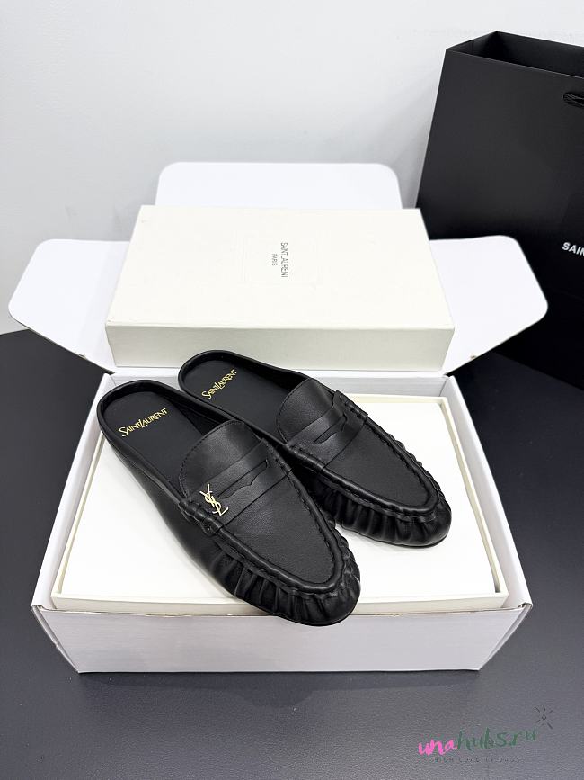 YSL Loafer Leather Black Mule - 1