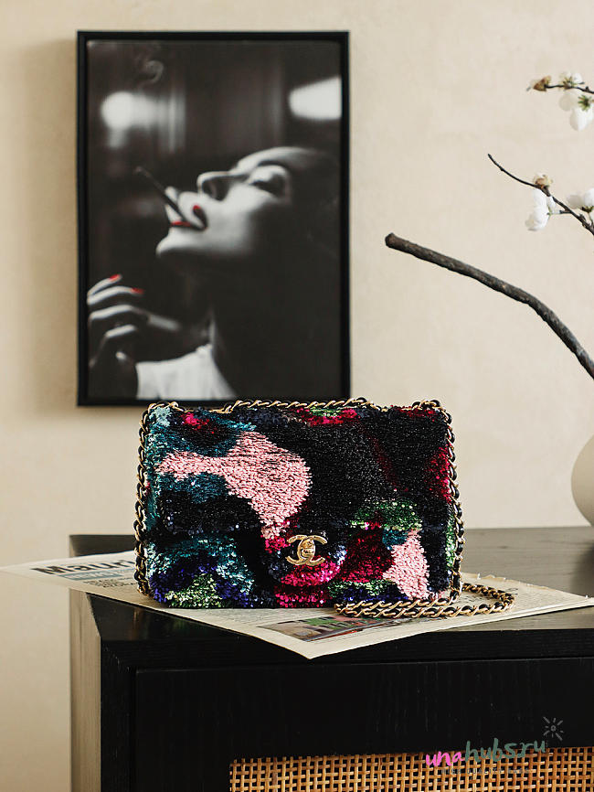 Chanel flap bag multicolor sequin classic 21x14x8cm - 1