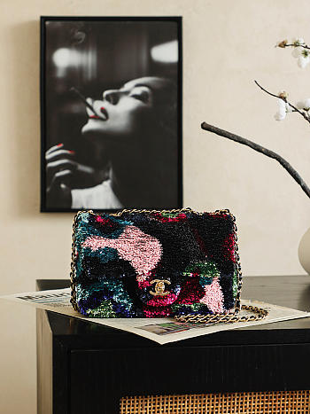 Chanel flap bag multicolor sequin classic 21x14x8cm