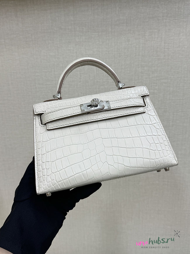 Hermes Mini Kelly Cream Crocodile Palladium Hardware  - 1