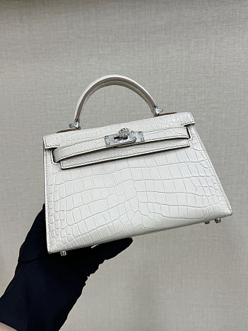 Hermes Mini Kelly Cream Crocodile Palladium Hardware 
