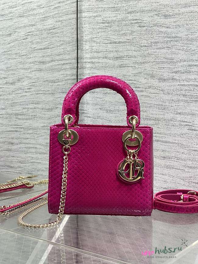 Dior Mini Lady bag Python Fuchsia 17cm - 1