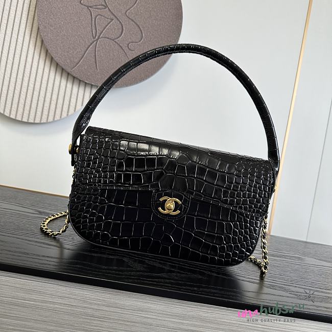 Chanel Flap Emerald Calfskin Crocodile black Embossed 26x16x2.5cm - 1