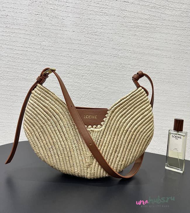 Loewe Medium Swing bag in raffia and calfskin 35x22x11cm - 1