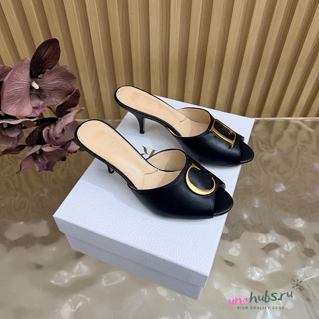 Dior Initials Heeled Slide Black Lambskin - 1