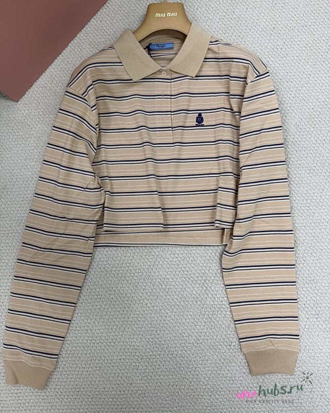 Prada Striped piqué Desert/Royal Blue polo shirt  - 1