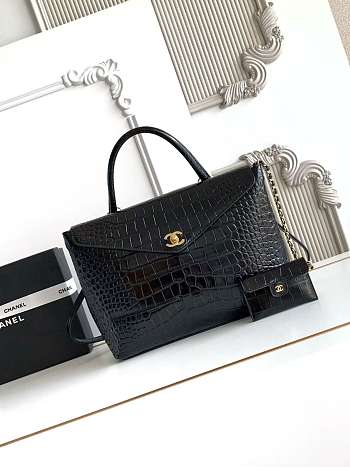 Chanel Top Handle Envelope Flap Bag black Calfskin Gold 31x24x9cm