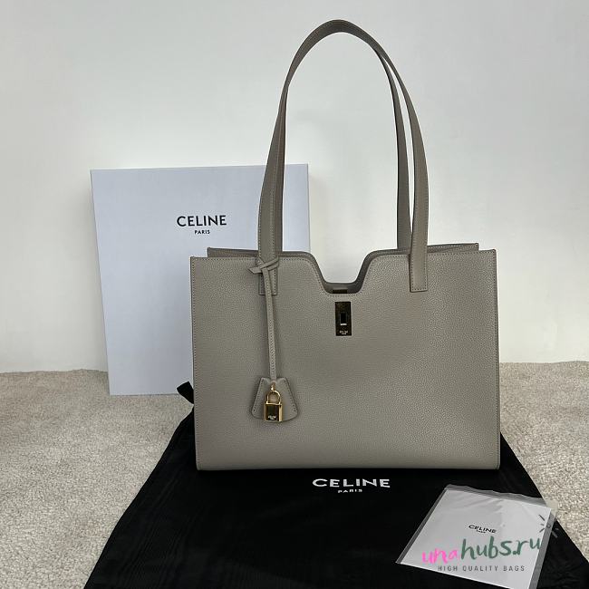  Celine Cabas 16 in pebble grey grained calfskin 37x29x12cm - 1