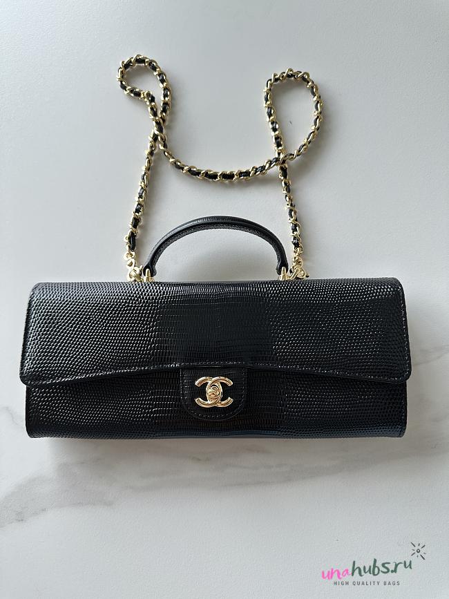 Chanel Top Handle Long Clutch Calfskin Lizard Black 25x9.5x5cm - 1