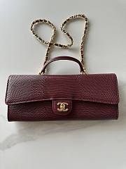 Chanel Top Handle Long Clutch Calfskin Lizard Burgundy 25x9.5x5cm - 1