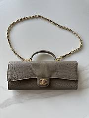 Chanel Top Handle Long Clutch Calfskin Lizard Dark Khaki 25x9.5x5cm - 1