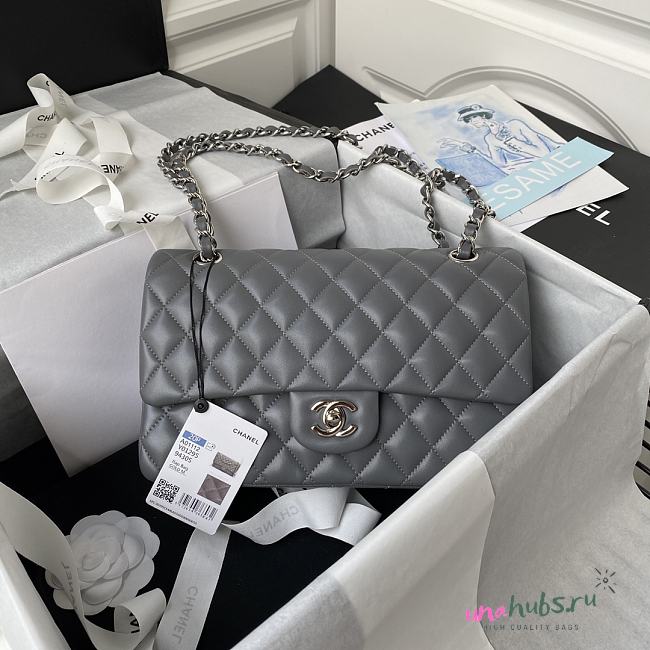 Chanel Flap Bag Grey Lambskin silver 25cm - 1