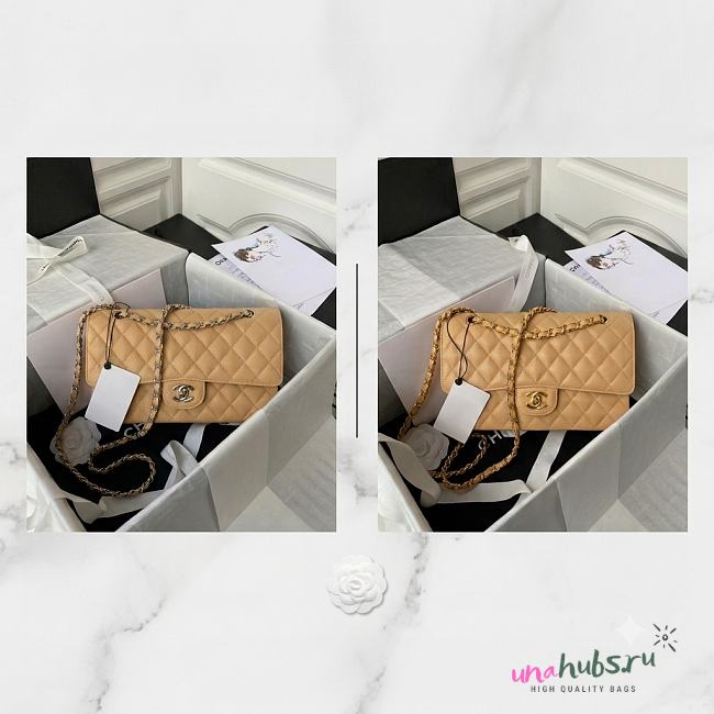 Chanel Flap Bag Beige Gold/silver Caviar 25cm - 1