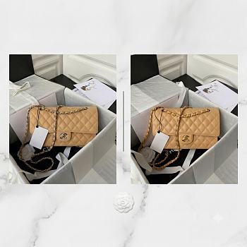 Chanel Flap Bag Beige Gold/silver Caviar 25cm