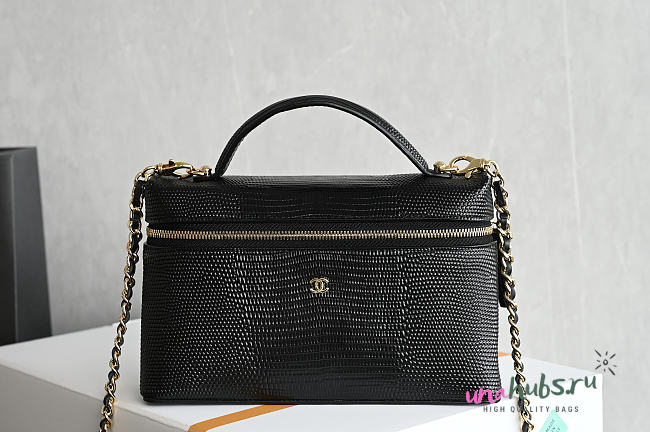 Chanel Top Handle Slim Vanity Lizard Calfskin Black 19.5x17x5cm - 1