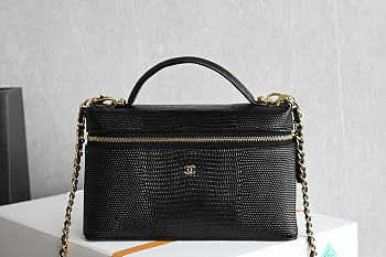 Chanel Top Handle Slim Vanity Lizard Calfskin Black 19.5x17x5cm