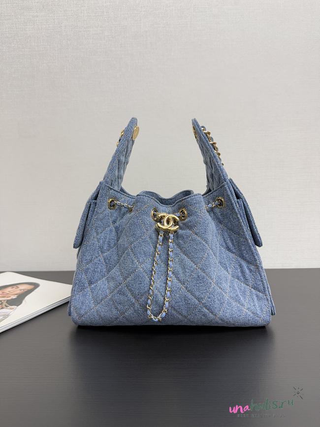 Chanel Small 25 Handbag Denim Gold 30x26x14cm - 1