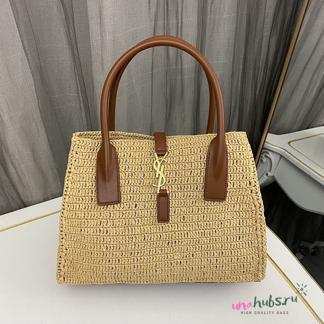YSL Panier leather-trimmed raffia tote bag 29x20x9cm - 1