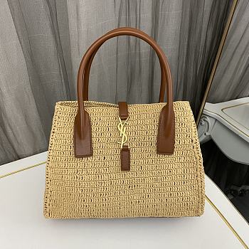 YSL Panier leather-trimmed raffia tote bag 29x20x9cm