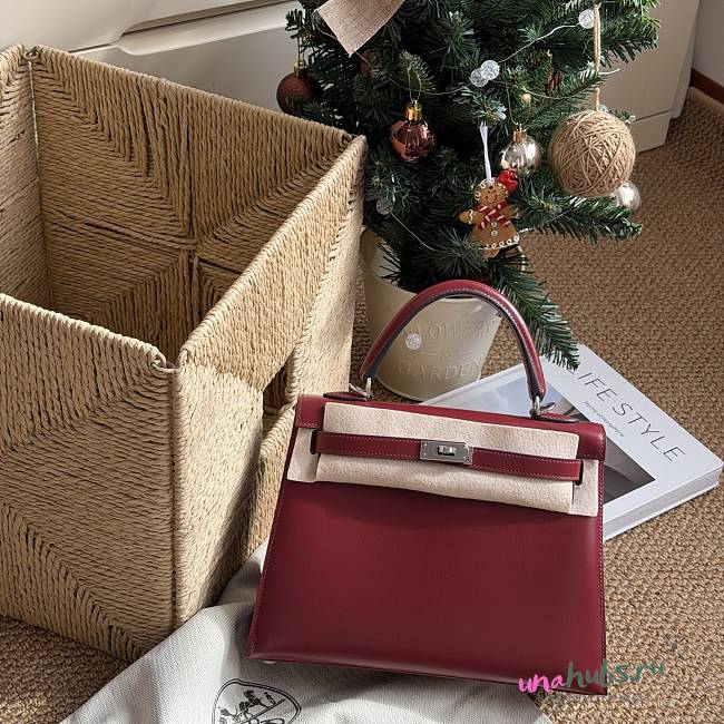 Hermes Kelly 25 Red Box Silver 25cm - 1
