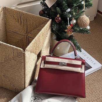 Hermes Kelly 25 Red Box Silver 25cm