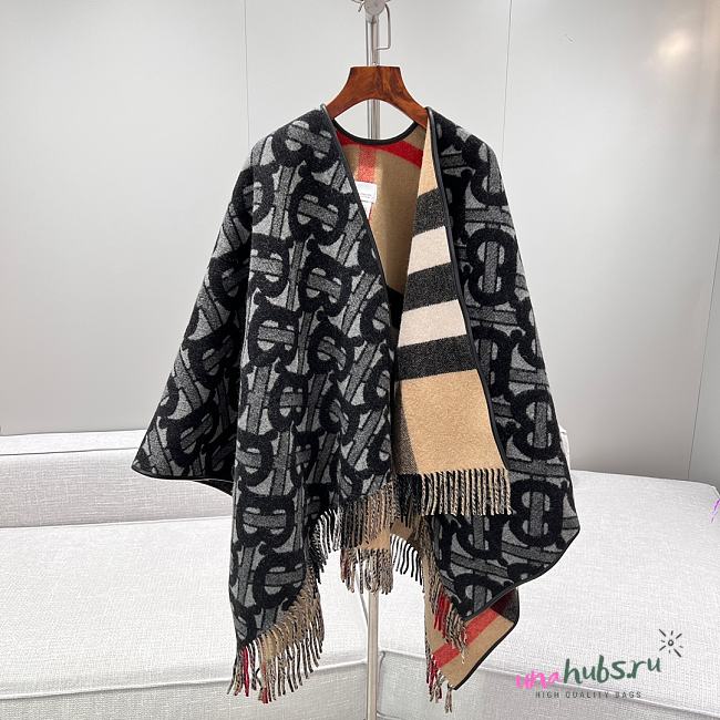 Burberry Monogram Wool Cashmere Jacquard Cape 140x140cm - 1
