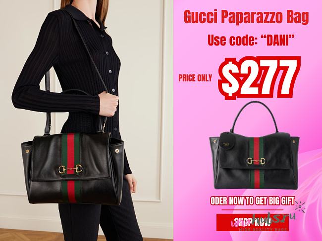 Gucci Paparazzo medium top handle bag black leather 32x24x17cm - 1