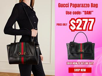Gucci Paparazzo medium top handle bag black leather 32x24x17cm