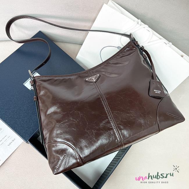 Prada Aimèe large leather shoulder bag Dark brown - 35x26.5x11cm - 1